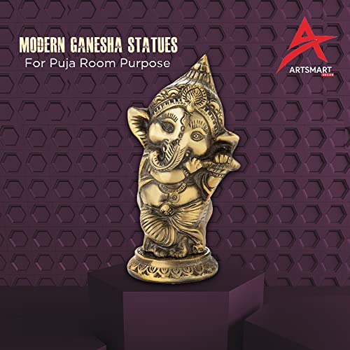 Image of ARTSMART Metal Lord Ganesha Idol Statue Ganpati Figurine Decorative Showpiece for Gift Pooja (8x6x15 cm, Brass Antique)