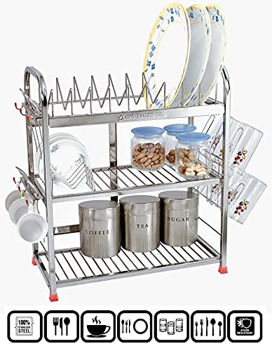 Image of AMOL Premium Stainless Steel Dish Rack /Utensils Stand /Wall Mount Rack /Kitchen Organizer Rack /Wall Hanging /Dish Drainer Rack