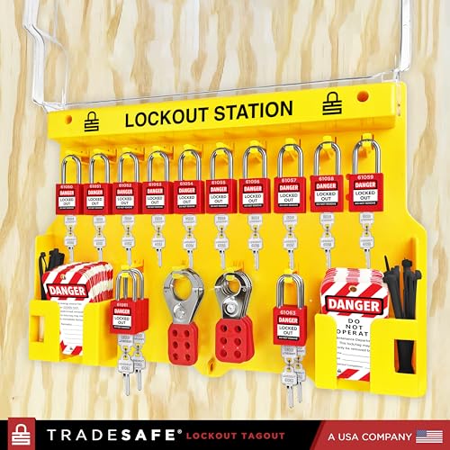 TRADESAFE Lockout Tagout Station with Loto Devices - 14 Pack Safety Lock Set, 6 Hasps, 40 Do Not Ope