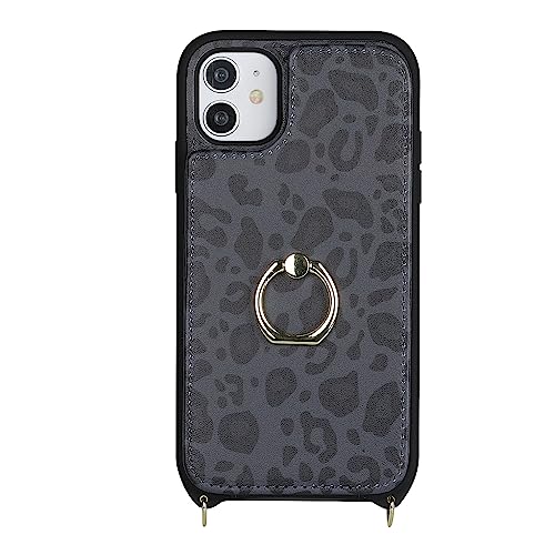 Image of for iPhone 11 Phone Case with Card Holder and Strap for Women,Crossbody Lanyard,RFID Blocking,Kickstand Ring Stand,Snap Clasp,Cute Phone Wallet Cases 6.1 inch(Black Leopard)