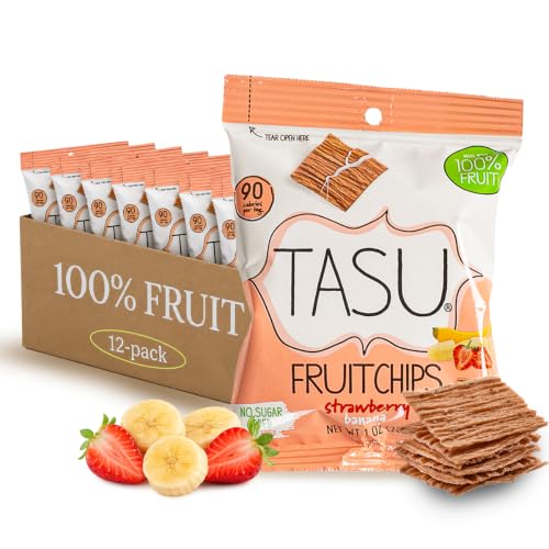 TASU Strawberry Banana Dried Fruit Chips Bags, No Sugar Added, 12 Pack
