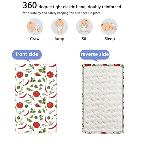 Vegetables Themed Fitted Crib Sheet,Standard Crib Mattress Fitted Sheet Soft And Breathable Bed Sheets-Baby Sheet For Boys Girls,28“ X52“,Ruby Fern Green White #TOP4