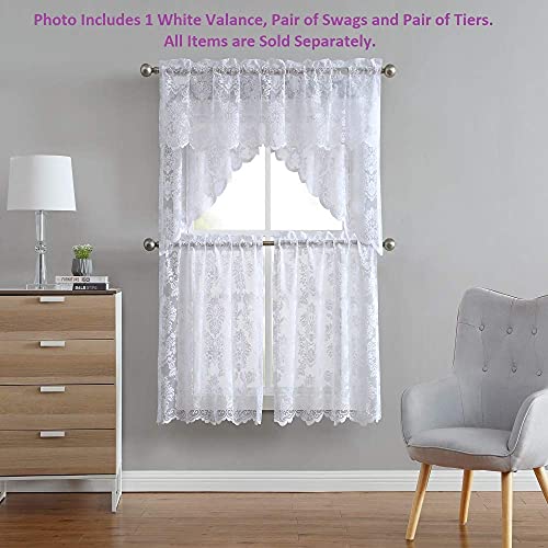 Warm Home Designs Pair Of 30 Inches Wide X 36 Inches Long White Color Knitted Lace Kitchen Tier Curtains In Charming Flower Pattern. Add Swags & Valance For Ultimate Elegant Look. Fi White Tiers 36" #TOP3