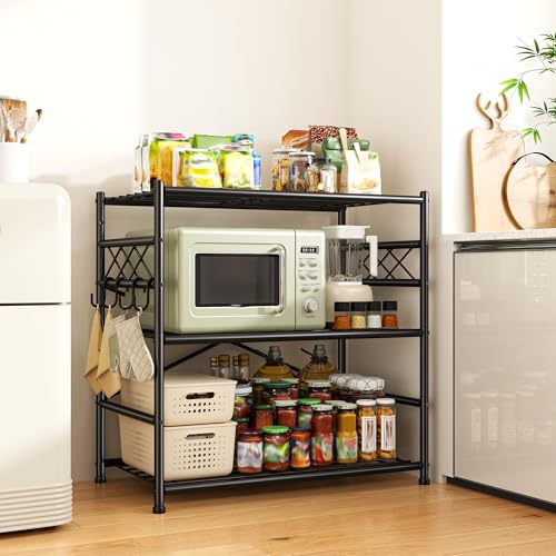 Image of Durayloly 3Tier Storage Shelves Metal Shelving Unit Organizer,Adjustable Wire Shelving Rack Pantry Kitchen with Hooks,Shelves for Laundry,Office and Bathroom closet shelves 23.6 inch W x 13.8 inch D x 30.9 inch H