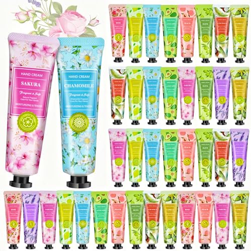 Handcreme Set Mini Handcreme 40 Stück Geschenke für Frauen Hand Creme mit 10 Duft Feuchtigkeitscreme für Trockene Rissige Hände Geschenkset für Kollegen Freundin Geburtstag Weihnachten Valentinstag