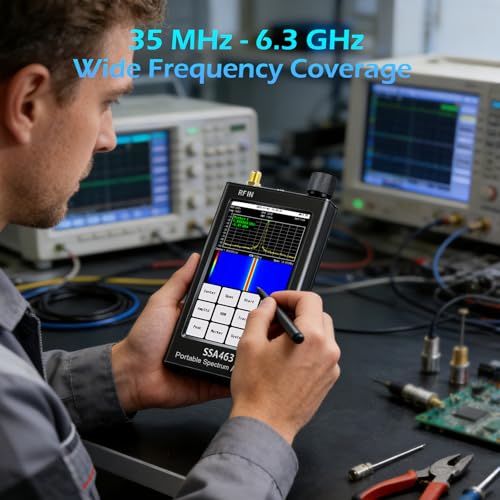 Image of AURSINC Portable Spectrum Analyzer SSA463, 35MHz - 6.3GHz Frequency Analyzer, RF Signal Generator with 4.3 inch Touchscreen, Built-in 30dB Precision Attenuator for RF Testing, Harmonic & Signals Analysis