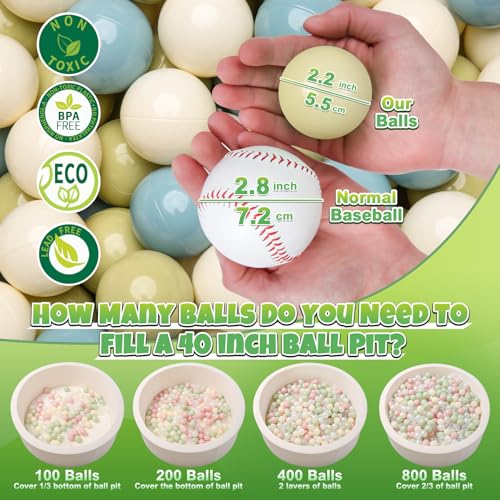GOGOSO Ball Pit Balls - 2.15inch Plasticsball for Kids Toddlers Birthday Gifts, Summer Vibrant Colors Visual Stimulation Xmas Decor,100pcs Creamy Green+Creamy Blue+ Soft White - Thumbnail 3