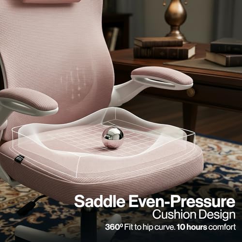 Image of DROGO Ergonomic Office Chair for Work from Home with Breathable Mesh, Flip-up Armrest, Adjustable 3D Headrest & Lumbar Support | Computer Chair for Study | Gaming Chair with 130 Recline (White /Pink)