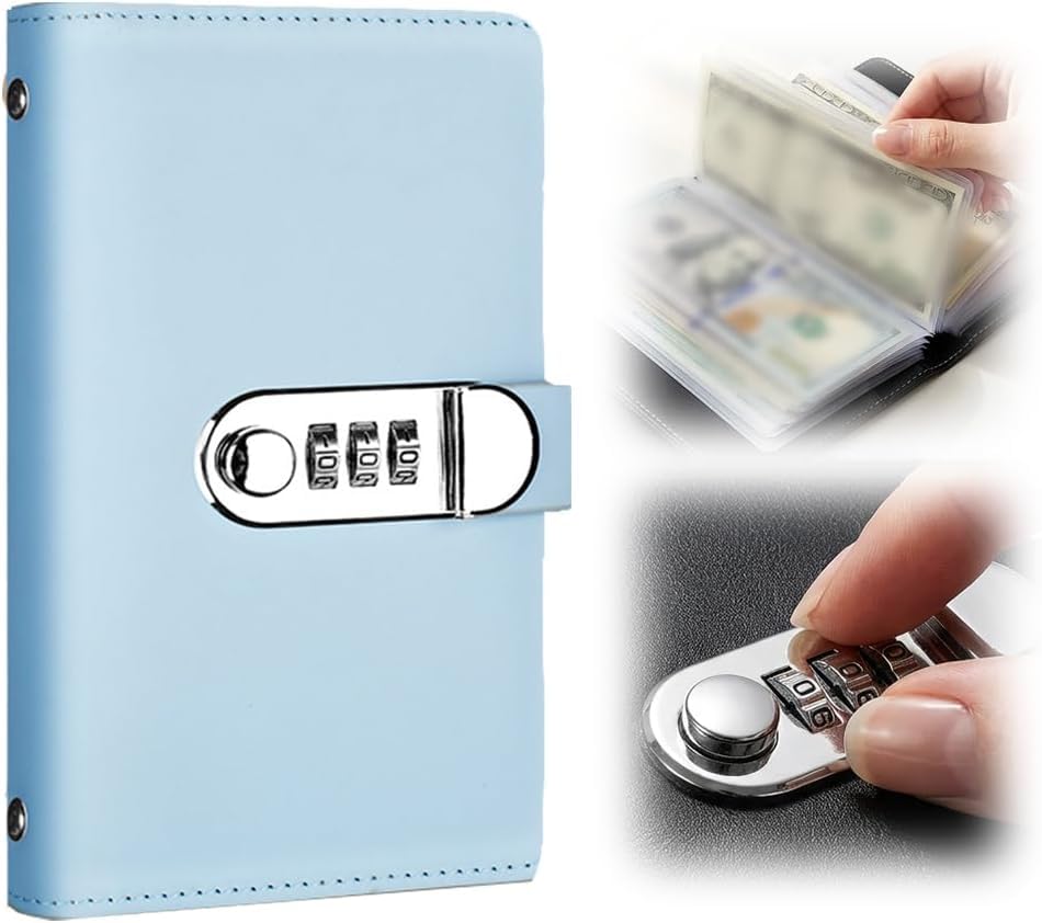 100 Envelope Savings Challenge Book with Password Lock, Sky Blue