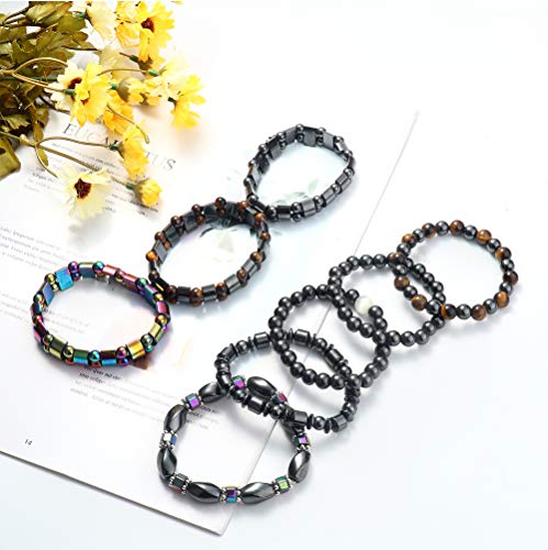 Cassieca 12 Pcs Hematite Magnetic Bracelet For Men Women For Arthritis Pain Anxiety Therapy Healing Relief Reiki Bracelet Tiger Eye Rainbow Beaded Stone Powerful Bracelets Set #TOP5