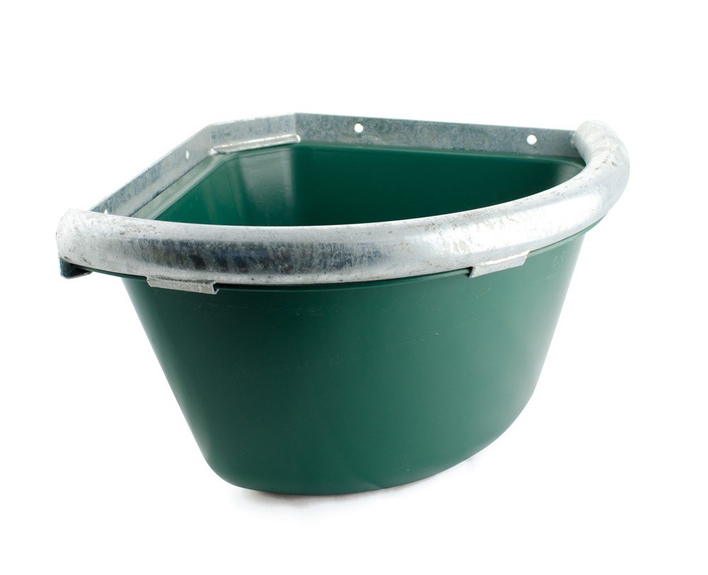 Mangiatoia angolare in plastica con bordo in ferro tappo per pulizia antispreco