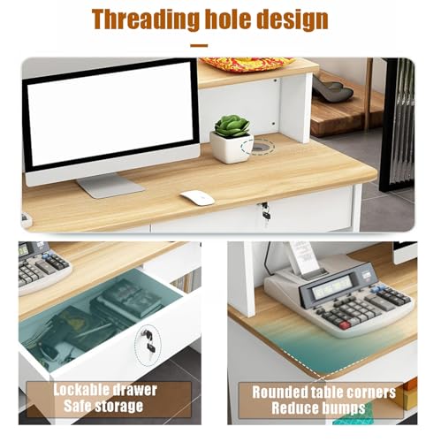 Banco cassa con cassetto chiudibile a chiave, banco reception a doppio strato per hall e saloni Receptionist Table (D L100 cm/40") - Soluzione moderna per bancone anteriore