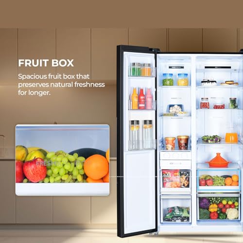 Image of Haier 602L 3Star 2 Door Side by Side Frost Free Refrigerator|100% Convertible|Expert Inverter Technology|Digital Display Panel|Triple Twist Ice Maker|Deo Fresh Technology (HRS-682KS, Black Steel)