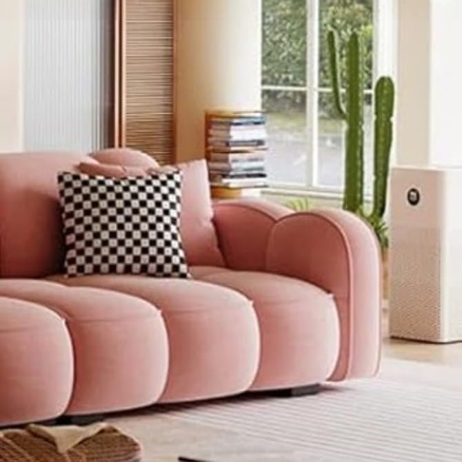 Image of CRAFTCITY Contemporary Wool Sofa with Swen Pillow Back for Living Room (Dark Pink, 3 Seater)