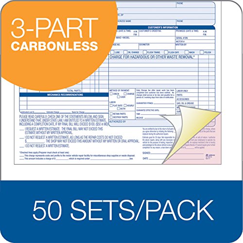 Adams-Auto-Repair-Order-Forms-85-x-744-Inch-3-Part-Carbonless-50-Pack-White-and-Canary-GT3870