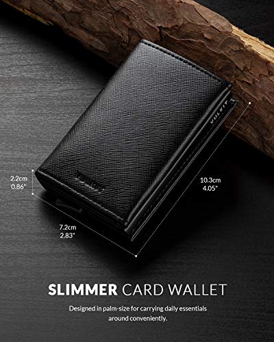 VULKIT Creditcardetui, echt leer, RFID-blokkeren, bifold portemonnee voor heren, portemonnee met muntvak en bankbiljettenvak, V3 Cross Zwart, s, - Image 7