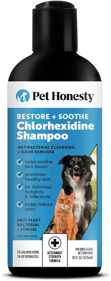 Pet Honesty 氯己定貓狗季節性止癢洗髮精，用於過敏、瘙癢、皮膚和皮毛補充劑，幫助脫毛、熱點、除臭狗狗洗髮水和美容用品，16 盎司