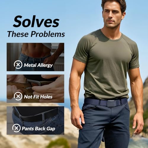 Image of JASGOOD 2 Pack Nylon Web Belt Outdoor Military Men's Metal Free Belt with TSA Plastic Buckle