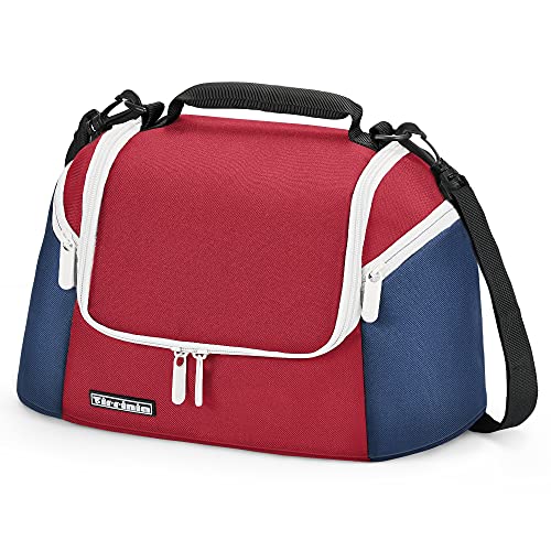 Tirrinia Insulated Lunch Box for Women Men, Leakproof Thermal Reusable Lunch Bag with 2 Zipper Pockets for Adult, Lunch Bag Cooler Tote for Office Work, Red White