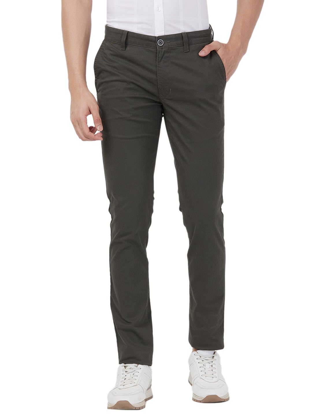 Men Super Slim Fit Solid Pattern Cotton Blend Flat Front Casual Trouser-image-43
