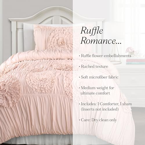 Image of Lush Decor Serena Comforter Set, 2 Piece Set, Twin XL, Blush - Pink Bedding Set Twinxl - Cute Comforter Twin XL Size - Coquette Dorm Decor