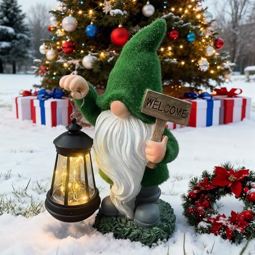 Solar Garden Statue Lights Gnome Figurine with Solar Light Outdoor Patio Lawn Yard Garden Decor for Women Mother's Day Housewarming Gifts