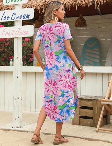 Image of Zeagoo Womens Maxi Summer Dress with Pockets Casual Short Sleeve Sundress Trendy 2026 Curve Hem Long Dress