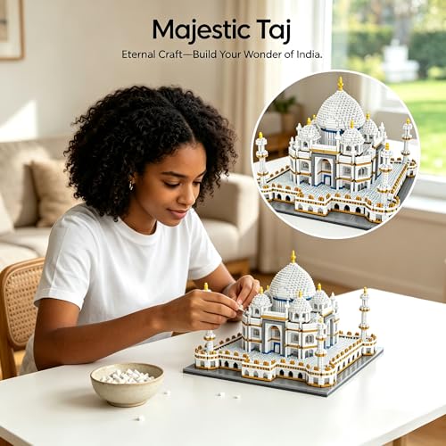 Image of Taj Mahal Micro Blocks Set for Adults, 3950 Pcs Mini Golden Temple India City Architecture Building Block Sets, Castle Gift for Teen 14+ Home Office Decor