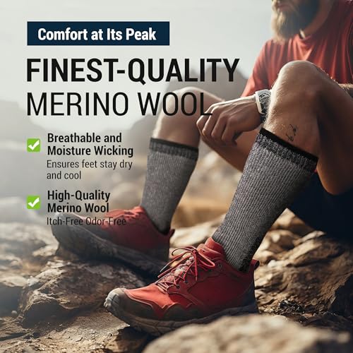 Image of Alvada Mens Merino Wool Crew Socks Thermal and Warm Socks for Winter Work Hiking Running 3 Pairs