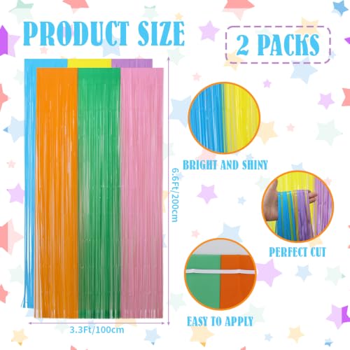 Image of TONIFUL 2Pcs Pastel Color Metallic Tinsel Foil Fringe Curtain Streamer