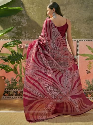 Image of SIRIL Women's Cotton Printed Saree With Unstitched Blouse Piece
