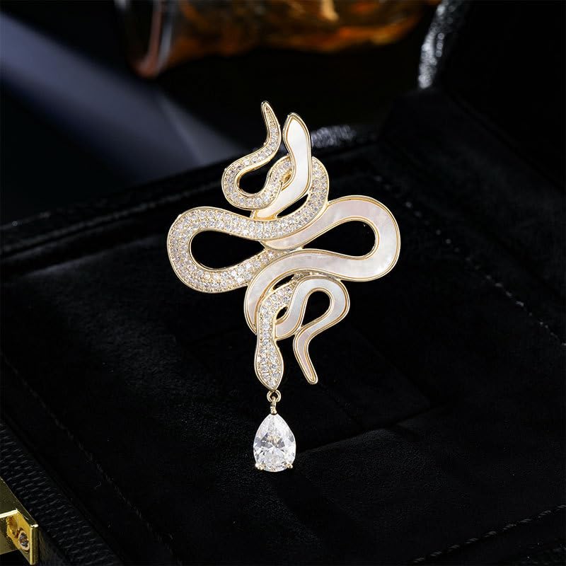 Image of 18k Gold Plated Snake Brooch for Women Zirconia Snake Pin Birthday Holiday Gift for Mother Wife Girlfriend