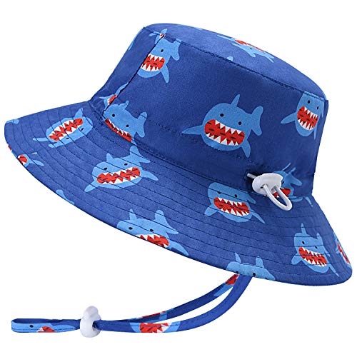 Baby Sun Hat - UPF 50+ Breathable Adjustable Baby Boy Hats Wide Brim Bucket Hat for Toddler Kids Boys Girls Summer Beach Safari Fishing (Cute Shark)-S
