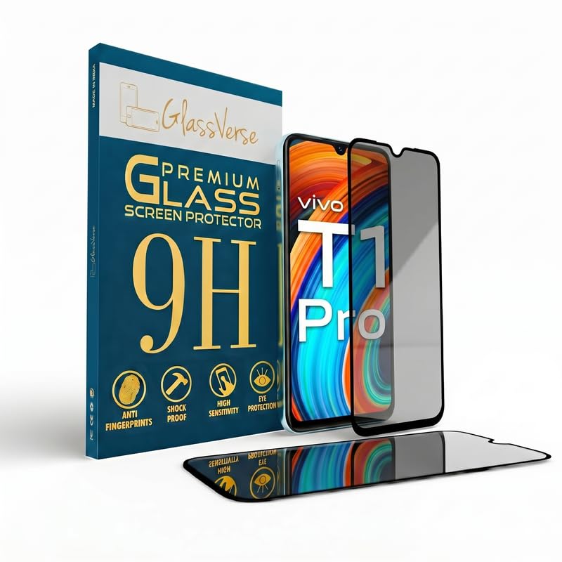 Image of GlassVerse Privacy Tempered Glass for Vivo T1 Pro | Anti Spy Screen Protector, 9H Hardness, Edge to Edge, Case Friendly, Hassle-less Installation Kit Included. (Pack of 2)