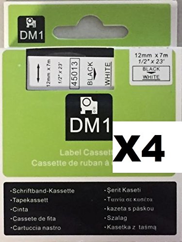 4X Compatible Labelling Tapes 12mm X 7m - Black ON White 45013. S0720530