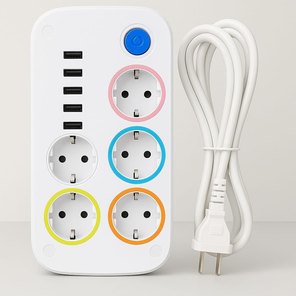 Smart Charging Power Strip, 6 Color-Coded Sockets & 5 USB Ports Extension Board with Surge Protection, Compact Design for Home, Office and Travel-image-36