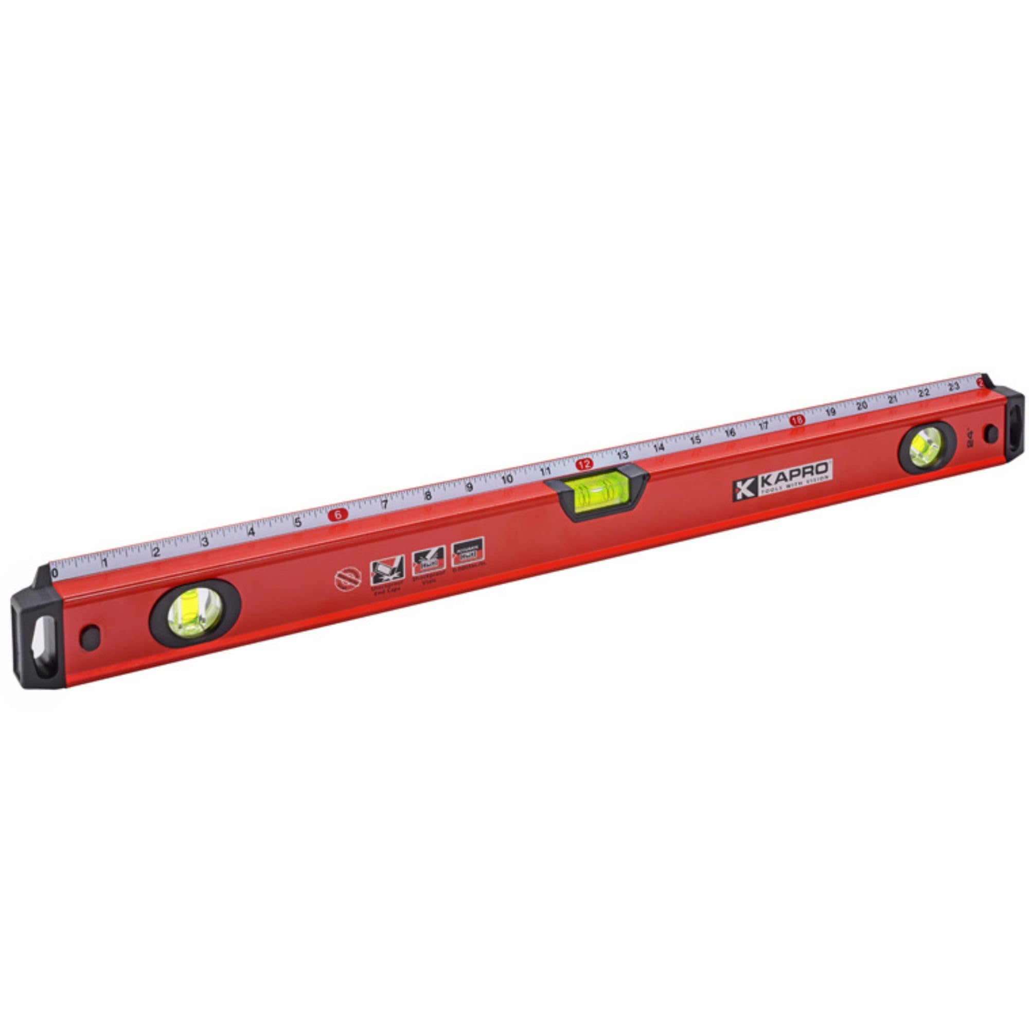Kapro - 770 Exodus Professional Box Level - With 45° Vial & Ruler - For Leveling, Measuring, Marking, and Cutting - Features 3 Vials, Precise Straightedge, and Wall-Grip - 24 Inch