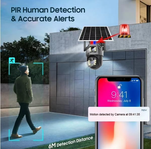 Image of securinnov 6MP Solar Powered WiFi PTZ Security Camera with Dual Lens, 360 Pan Tilt, Color Night Vision, Weather Resistance CCTV Camera, Wireless Dual Lens Solar Camera with Mobile App