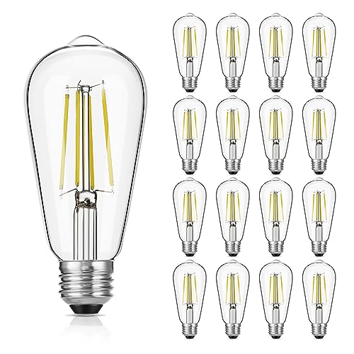 Image of Gozelux Vintage LED Edison Bulb Dimmable 60W Equivalent 750 Lumens, 6W Edison Light Bulbs Daylight White 5000K, Antique ST58 LED Filament Bulb E26 Base, CRI 90+, Clear Glass, Pack of 16