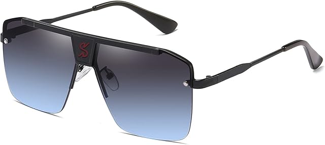 SHEEN KELLY Retro Oversized sunglasses for men women Square Rimless sunglasses Flat top sunglasses Vintage
