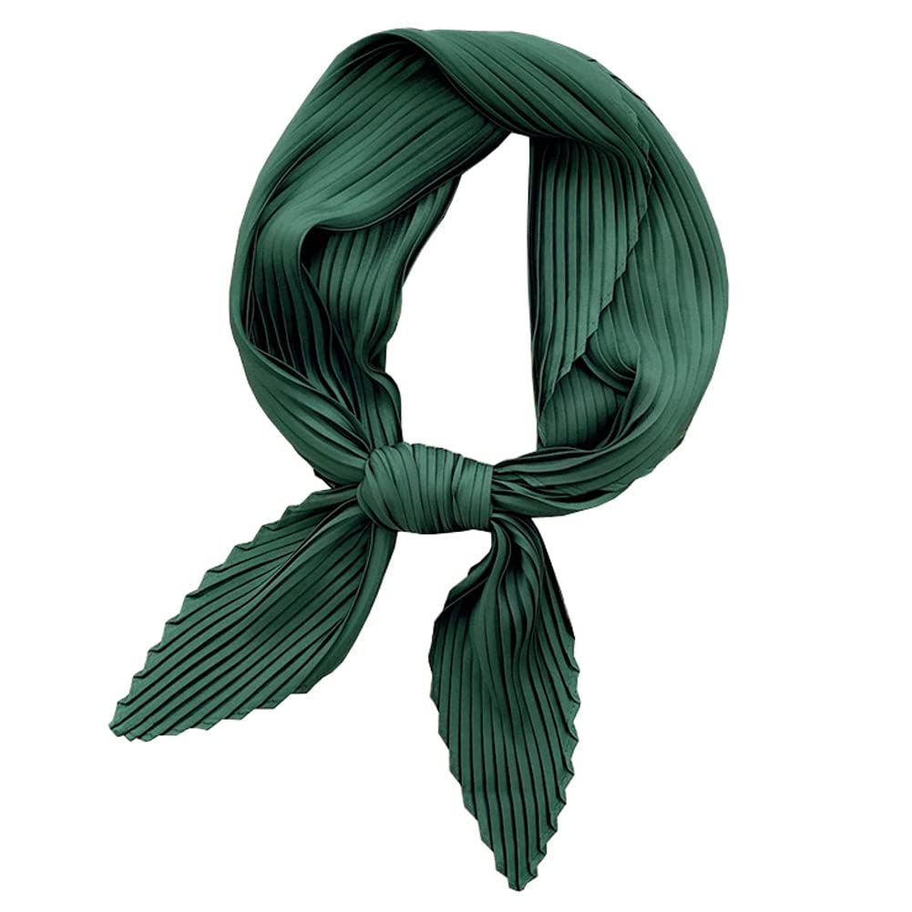 Pengfaxin Women's #07 Green Silk Like Solid Square Scarf Satin Neckerchief Pleated Headscarf (#07 Green)