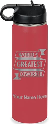 Miniatura 10 de LaserGram Personalized Water Bottle, World's Greatest Coworker, Stainless Steel Double Wall Vacuum Insulated with Flip Top Straw, Custom Engraved