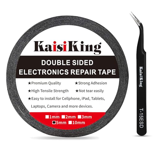 Image of Kaisiking 5mm x 50M LCD Repair Tape for Phone Screen, Adhesive Tape with 1 Tweezers for Cell Phone, iPad, Tablets, Laptops, Camera