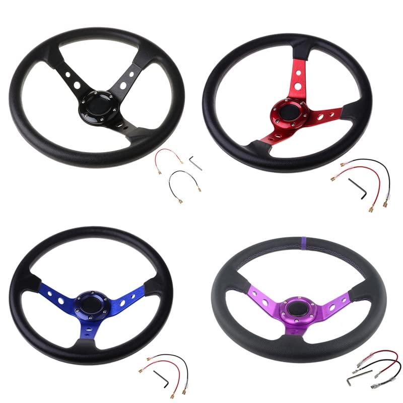 Volante Desplazado Deportivo,Volante Coche MODIFICACIÓN DEL COCHE VIETARIO DEPORTIVO Universal 14 pulgadas / 350MM PVC cuero(C)
