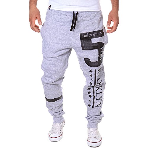 Cottory Men's Harem Casual Baggy Hiphop Dance Jogger Sweatpants Trousers Light Grey Large