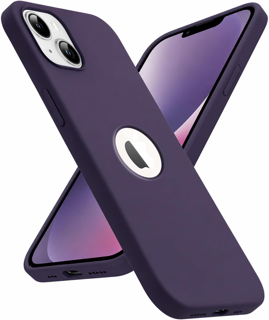 Elzzi Microfiber Logo Cut Cover Compatible for iPhone 14 Pro Max Case Liquid Silicone Covers Shockproof Back Cover with High Raised Camera Lips - Deep Purple