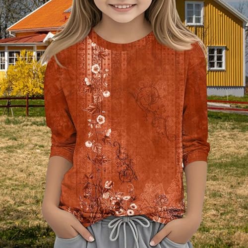 Teen Girls Floral 3/4 Length Sleeve Top Summer Crewneck Casual Athletic Blouse for Kids Soft Comfy (Red #6, 4-5 Years)4