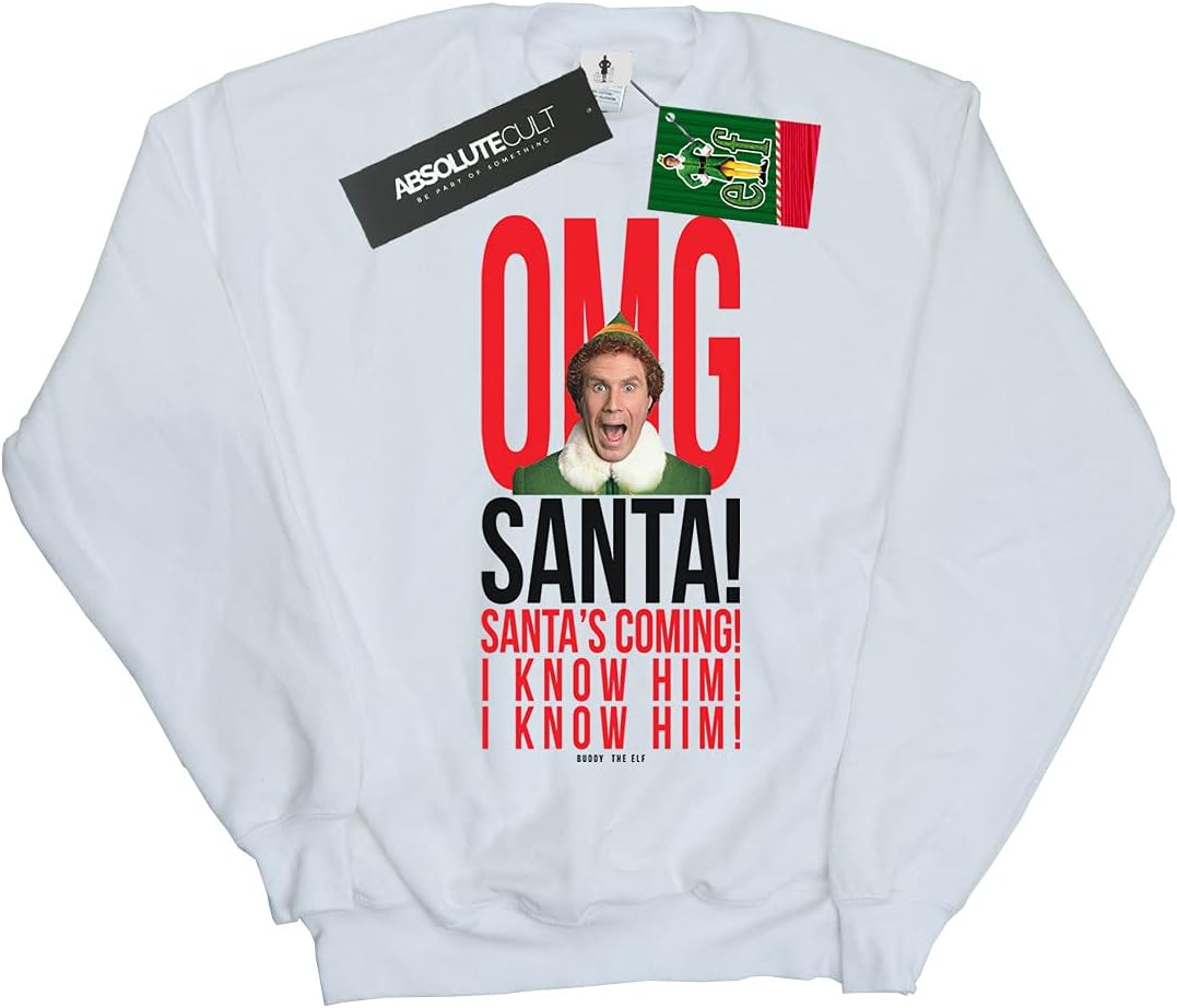 ABSOLUTECULT Elf Girls OMG Santa I Know Him Sweatshirt White 7-8 Years