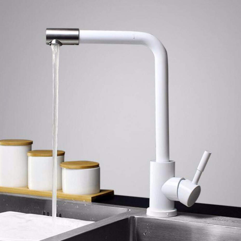 Robinet de lavabo inox 304 blanc mitigeur cuisine rotatif chaud froid