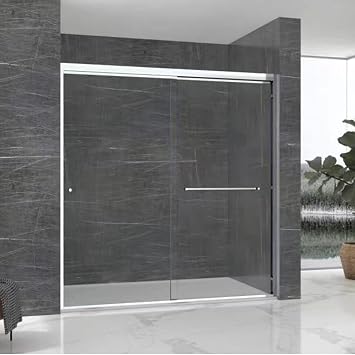 Bypass Sliding Glass Shower Door Sorrento Economy Series Adjustable 44"-48" Width 70" Height-Semi-Frameless Chrome Finish-1/4 Clear Tempered Glass Smart Guard Easy Clean Coating and Mirror